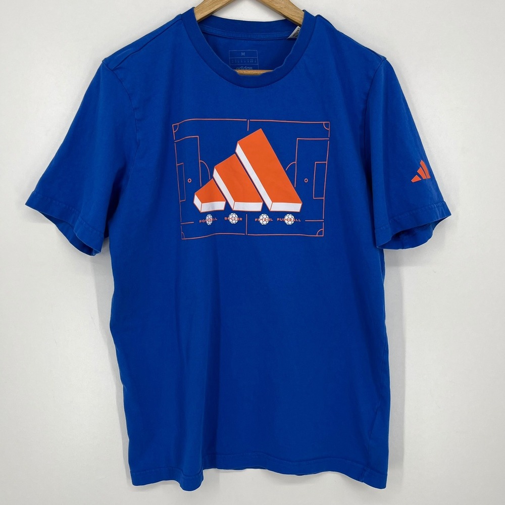 Adidas Mens Blue Soccer Graphic T-Shirt Short Sleeve Size M Short Sleeve